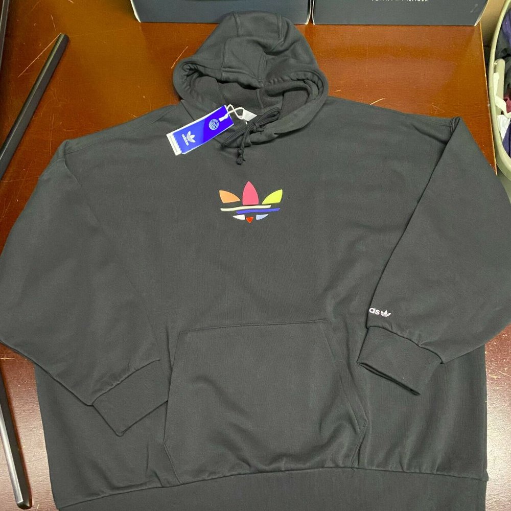 Adidas Mens Black Originals Long Sleeve Pockets Pullover Hooded SweatshirtM L XL